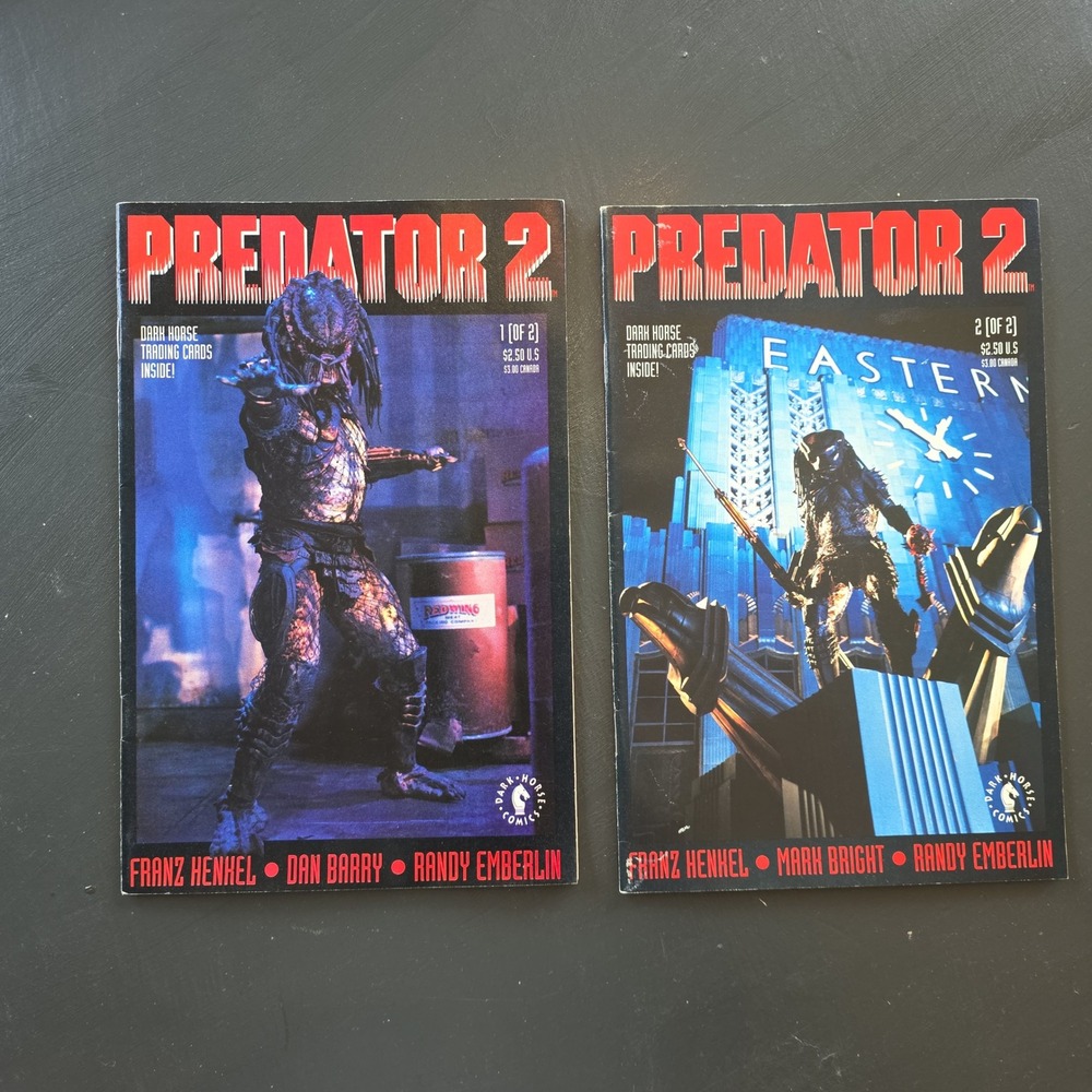 Predator 2 Comic Set Issues 1 & 2 Dark Horse 1991 Movie Adaptation w/ Cards